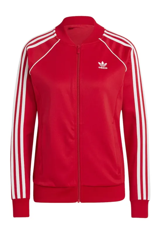 Bluza de trening cu fermoar Adicolor Classics - Alb optic/Rosu vermillion