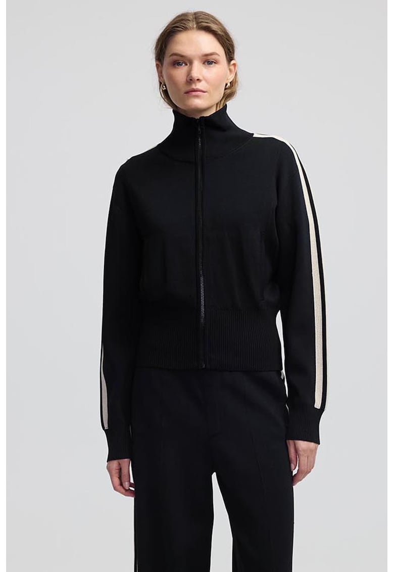 Bluza de trening cu fermoar - Alb fildes/Negru