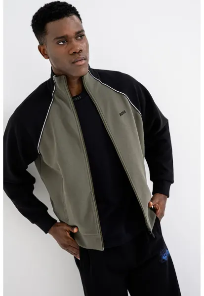 Bluza de trening cu fermoar si maneci raglan Join - Negru/Verde sparanghel