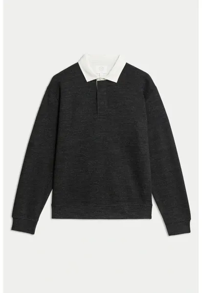 Bluza de trening cu guler clasic contrastant - Gri antracit
