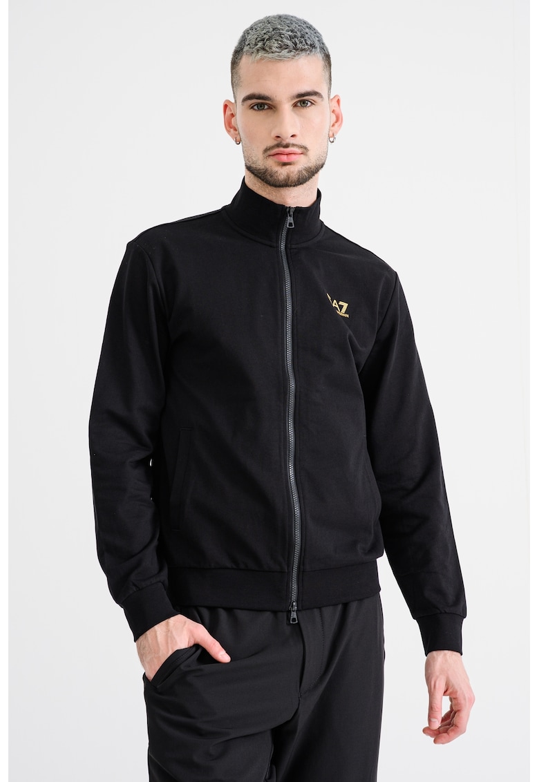 Bluza de trening cu guler inalt si fermoar - Negru stins