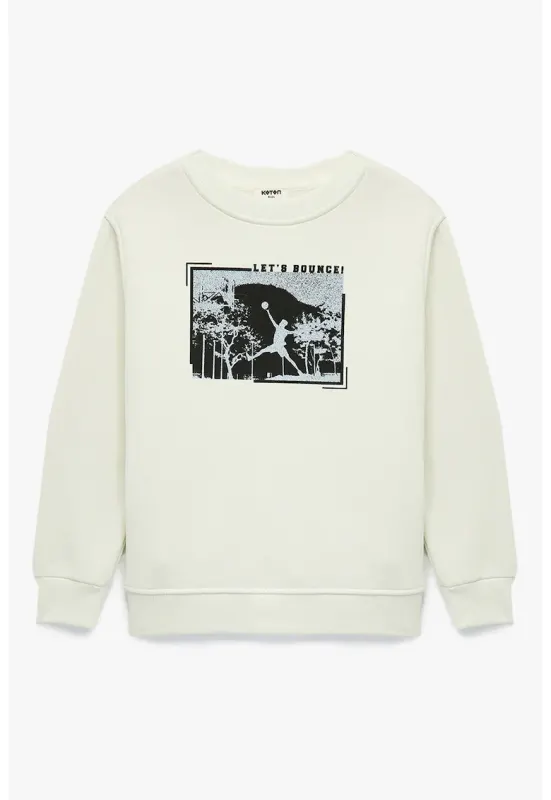 Bluza de trening cu imprimeu de baschet - Alb fildes/Negru