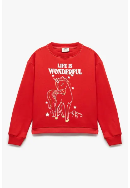 Bluza de trening cu imprimeu grafic si text - Rosu/Alb