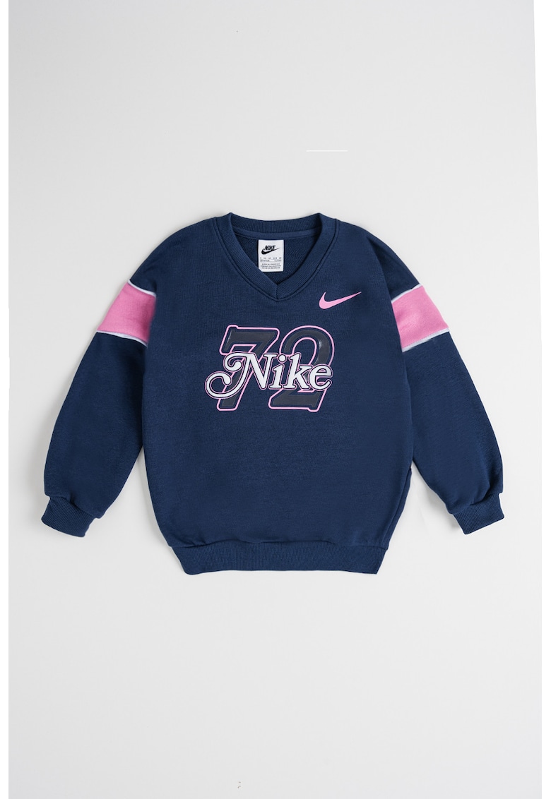 Bluza de trening cu imprimeu logo si decolteu in V - Roz/Bleumarin