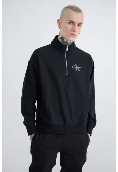 Bluza de trening cu imprimeu logo si fermoar scurt - Negru