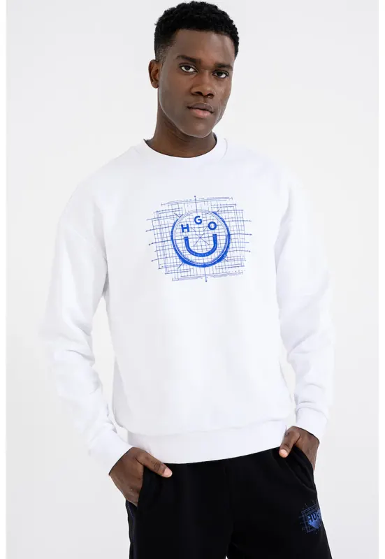 Bluza de trening cu imprimeu logo si maneci cazute - Albastru royal/Alb optic