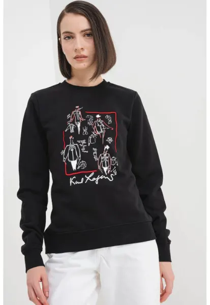 Bluza de trening cu imprimeu si broderie logo - Negru