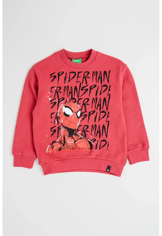 Bluza de trening cu imprimeu Spider-Man si decolteu la baza gatului - Rosu/Negru/Roz zmeuriu