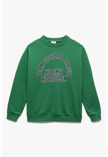Bluza de trening cu imprimeu text - Alb/Verde