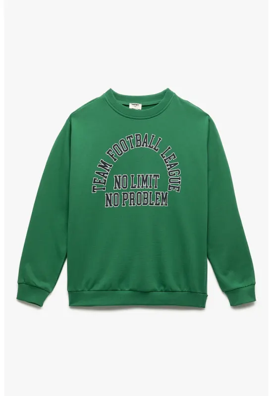 Bluza de trening cu imprimeu text - Alb/Verde