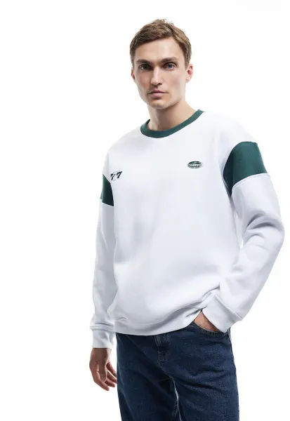 Bluza de trening cu imprimeu text - Alb/Verde aquamarin