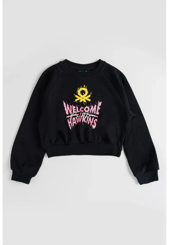 Bluza de trening cu imprimeu text - Negru