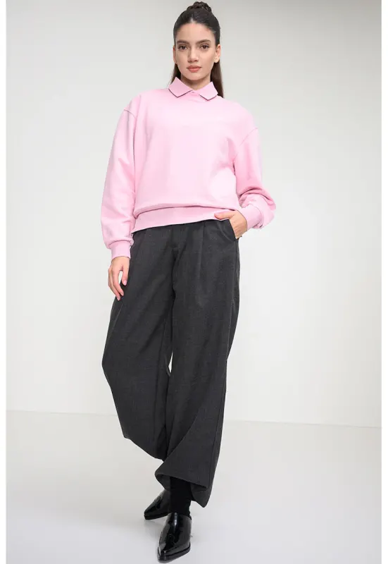 Bluza de trening cu maneci cazute - Roz