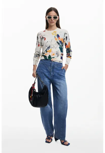 Bluza de trening cu model floral - Alb/Albastru inchis