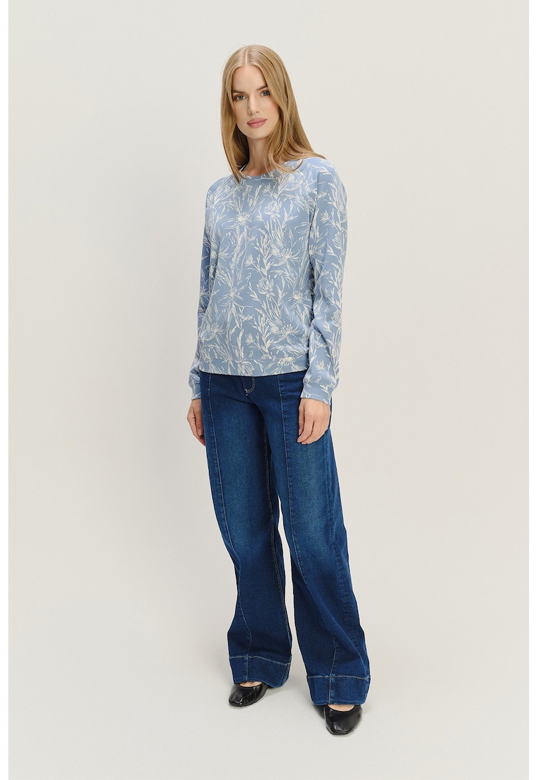 Bluza de trening cu model floral - Alb fildes/Albastru lavanda