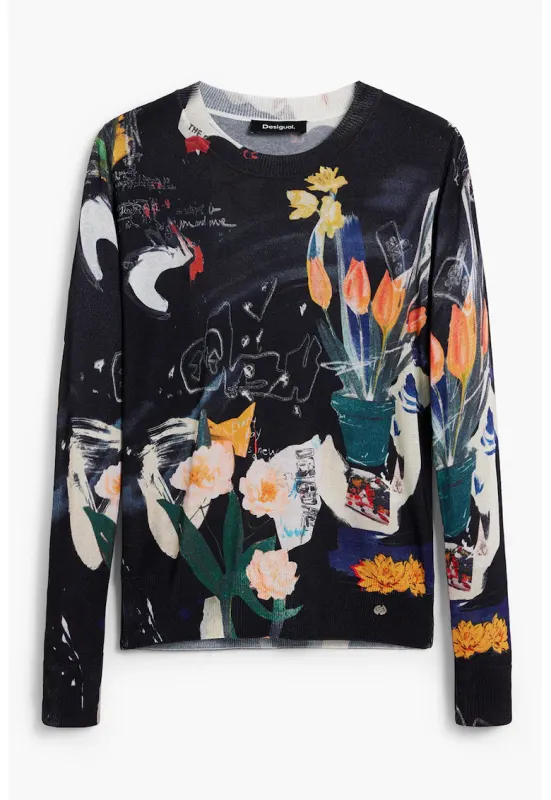 Bluza de trening cu model floral - Negru