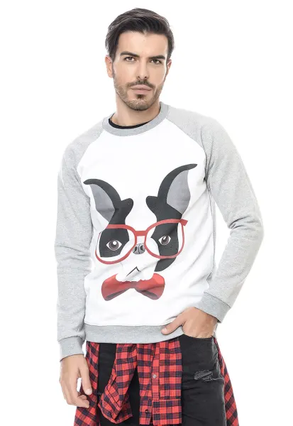 Bluza de trening de bumbac cu decolteu la baza gatului - Rosu stins/Alb optic/Gri deschis melange