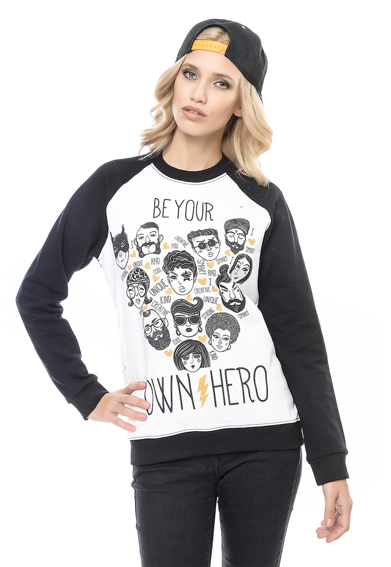 Bluza de trening de bumbac cu maneci raglan - Negru/Galben pal/Alb optic