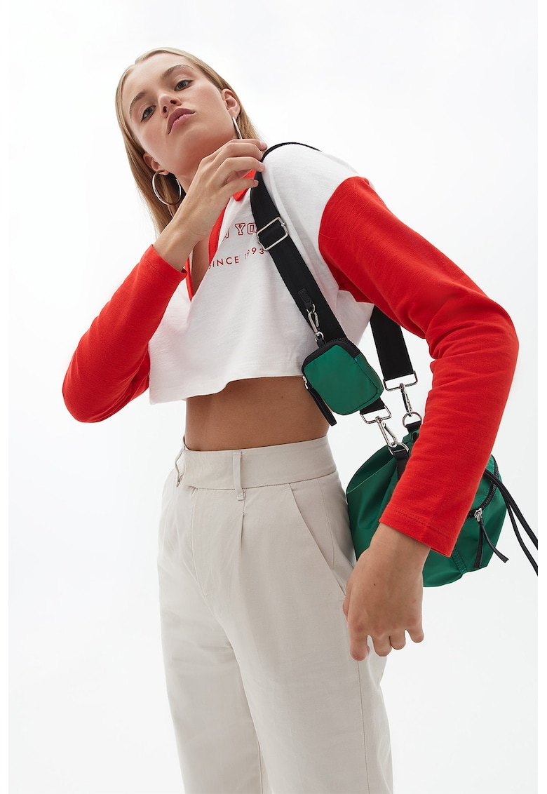 Bluza de trening din amestec de bumbac cu guler polo - Rosu/Alb