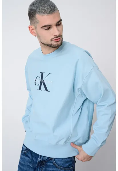Bluza de trening din amestec de bumbac cu imprimeu logo - Albastru pastel