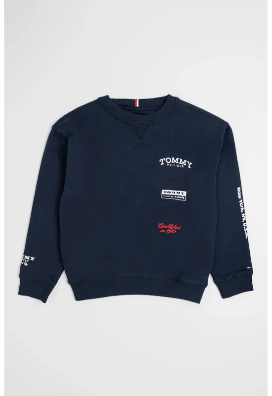 Bluza de trening din amestec de bumbac cu imprimeu logo discret - Bleumarin