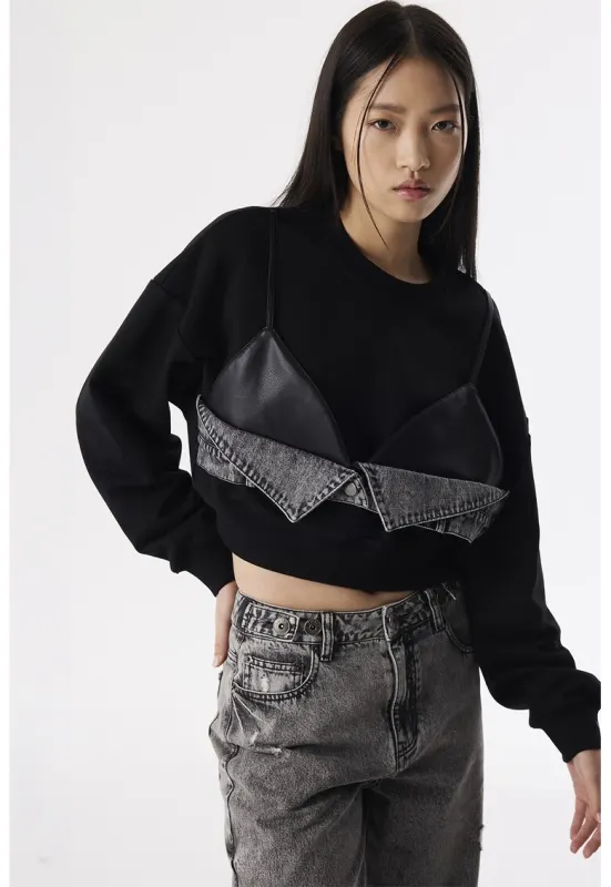 Bluza de trening din amestec de bumbac cu model 2 in 1 - Negru