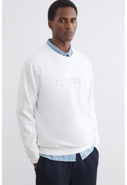 Bluza de trening din amestec de bumbac cu text in relief - Alb