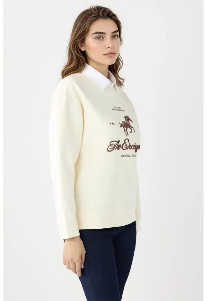 Bluza de trening din amestec de modal cu broderie - Crem