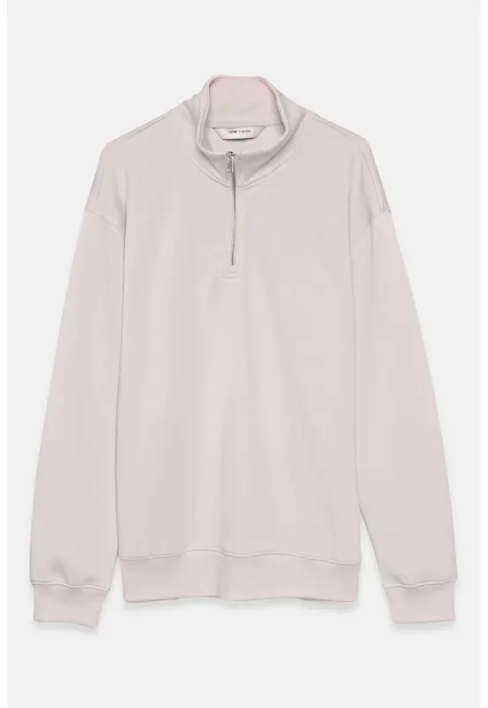 Bluza de trening din amestec de modal cu fenta cu fermoar - Roz pal