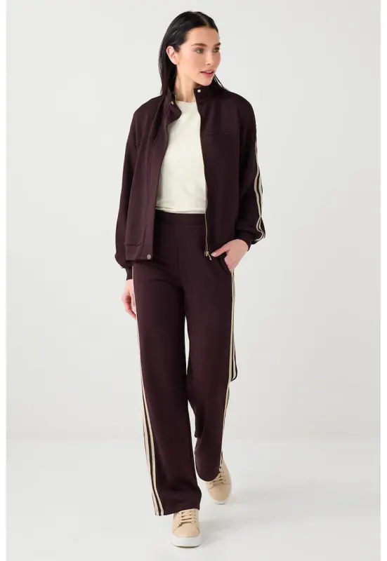 Bluza de trening din amestec de modal cu fermoar - Maro inchis/Alb murdar