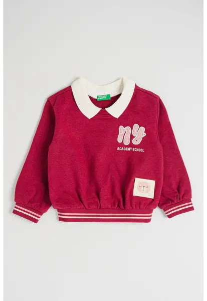 Bluza de trening din bumbac cu broderie text - Visiniu