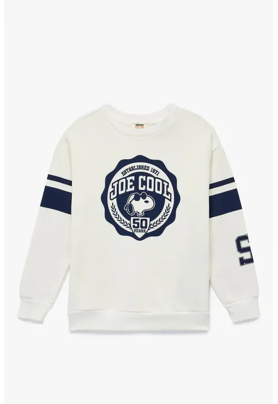 Bluza de trening din bumbac cu croiala supradimensionata - Alb fildes/Albastru ultramarin