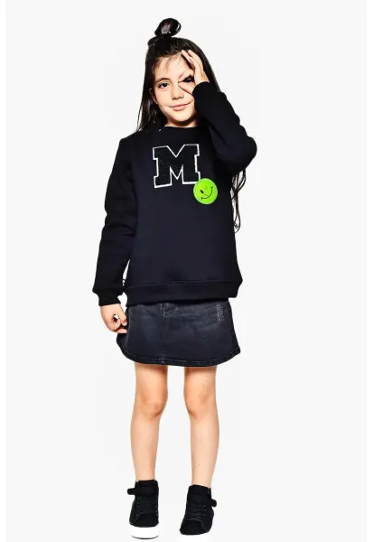 Bluza de trening din bumbac cu decolteu la baza gatului - Verde neon/Negru stins