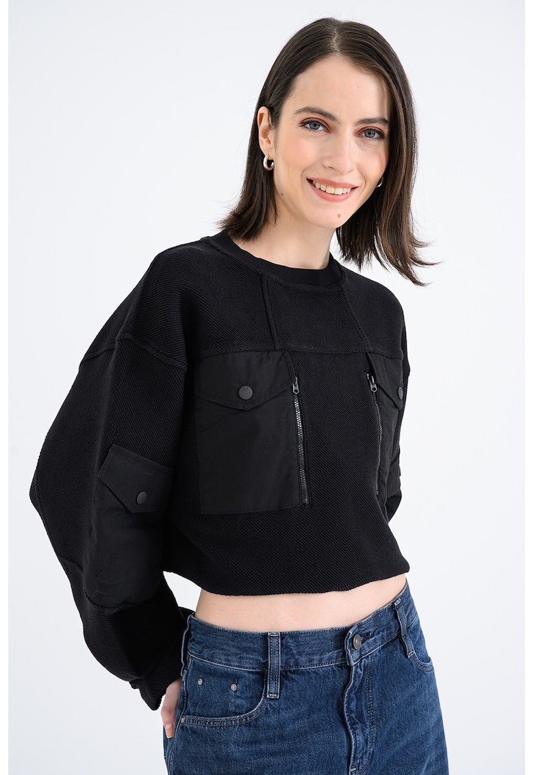 Bluza de trening din bumbac organic cu croiala crop - Negru