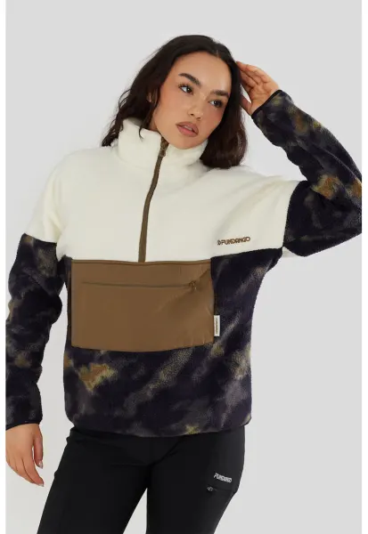 Bluza de trening din fleece cu fermoar scurt - pentru trekking Riva - Verde padure/Crem