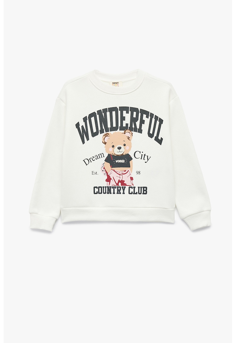 Bluza de trening din material teddy cu imprimeu - Alb murdar
