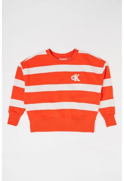 Bluza de trening in dungi cu maneci cazute - Rosu vermillion/Alb murdar