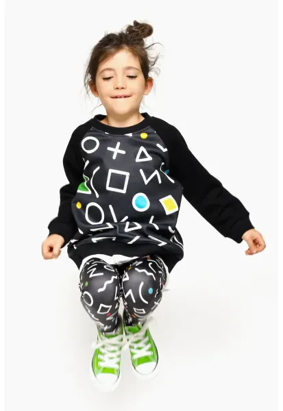 Bluza de trening lejera cu imprimeu geometric frontal - Alb/Negru/Albastru glaciar