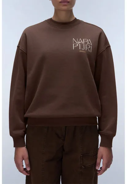 Bluza de trening lejera cu imprimeu pe piept - Maro