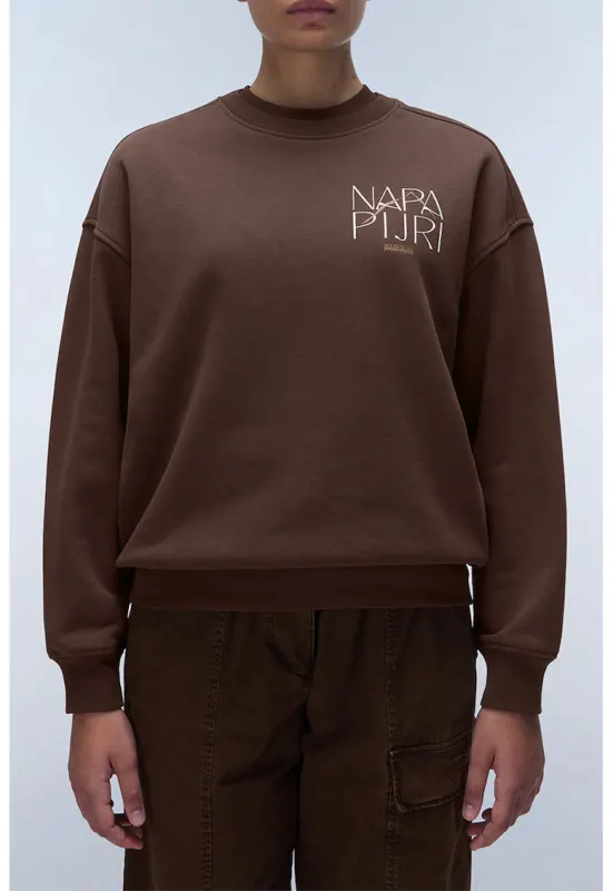 Bluza de trening lejera cu imprimeu pe piept - Maro