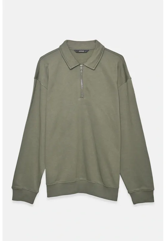 Bluza de trening polo cu croiala lejera - Gri cenusiu