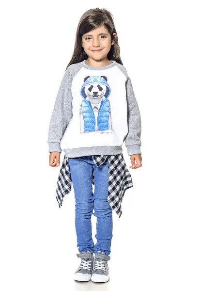 Bluza de trening regular fit cu decolteu la baza gatului - Albastru pastel/Alb optic/Gri deschis melange