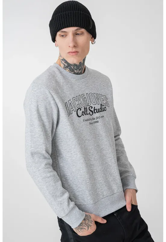 Bluza de trening regular-fit cu decolteu la baza gatului Makoto - Negru/Gri deschis melange