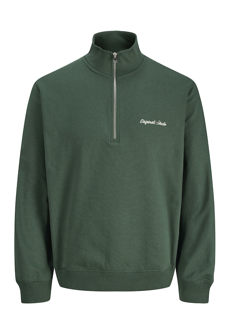 Bluza de trening relaxed fit cu fermoar scurt - Verde