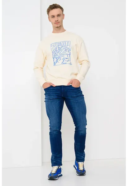 Bluza de trening relaxed fit din bumbac - Albastru/Bej deschis