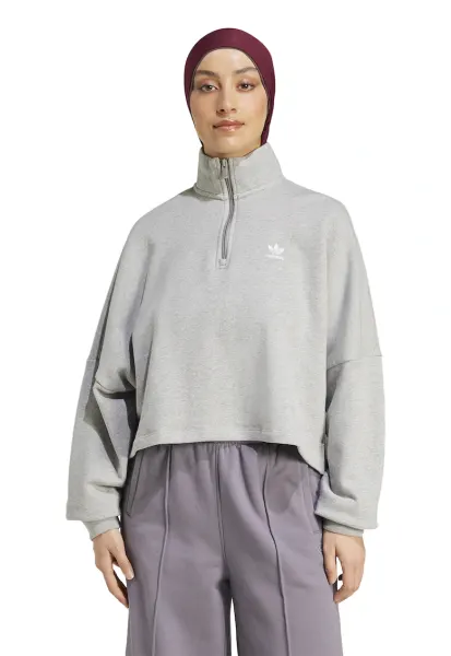 Bluza de trening supradimensionata cu fenta cu fermoar - Gri