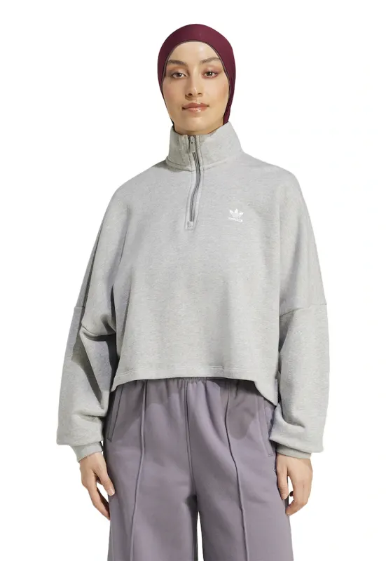 Bluza de trening supradimensionata cu fenta cu fermoar - Gri