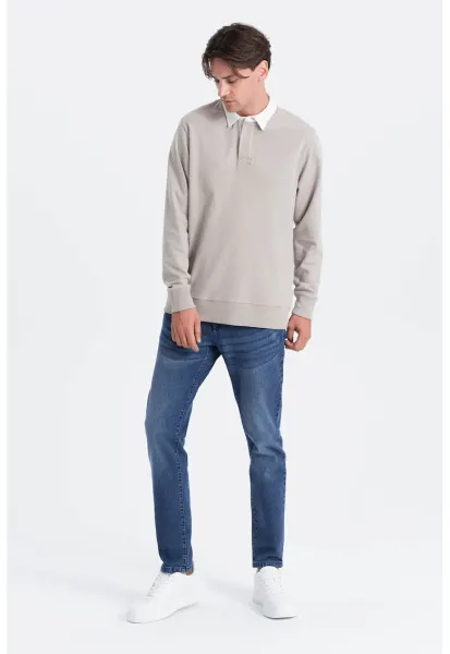 Bluza polo lejera de trening cu fenta cu nasturi - Gri deschis