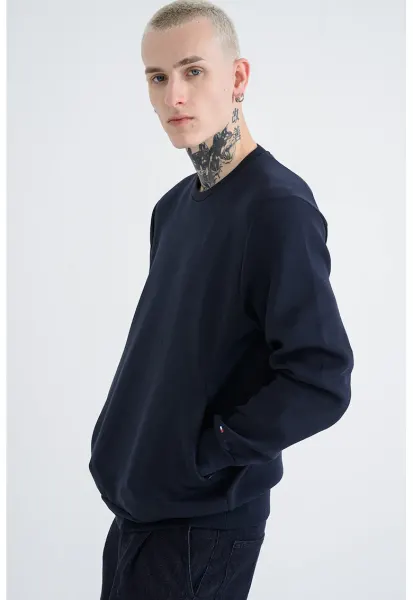 Bluza regular fit de trening din amestec de bumbac - Bleumarin