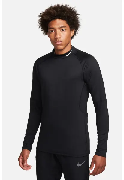 Bluza slim fit cu guler scurt si tehnologie Dri-Fit pentru fitness - Negru